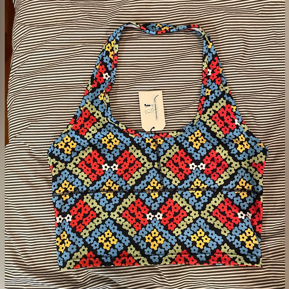 Fashion Brand Company Floral Plaid Bra Yoga Halter Top